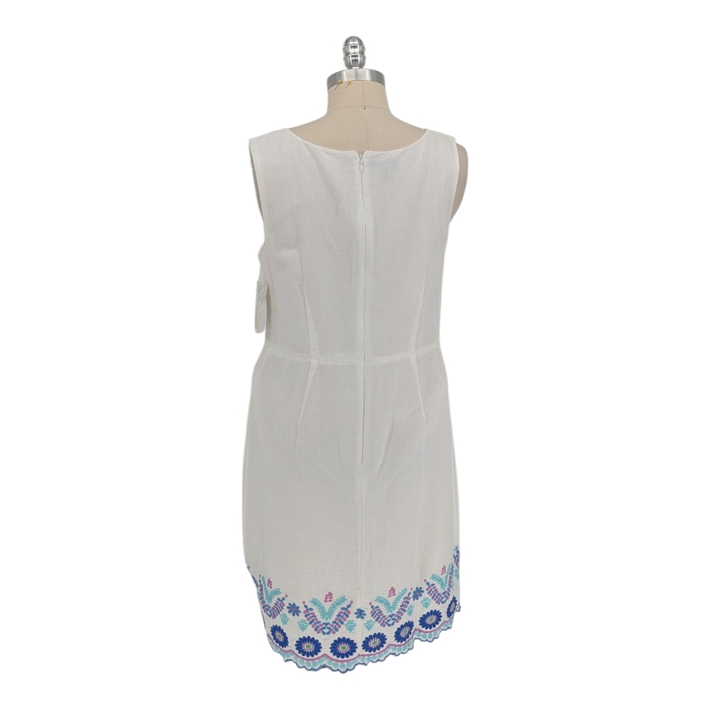 00891 Talbots Embroidered Linen Cotton Dress White size 6 preppy coastalcore - Picture 2 of 6